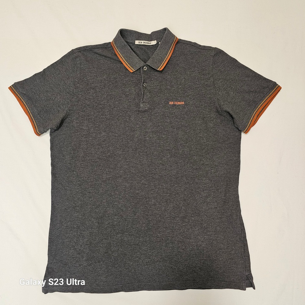 Ben Sherman Men's XL Charcoal Heathered Polo Shirt with Orange & Yellow Trim